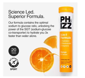 Phizz Orange 20 Tablets 89g | energy metabolism | immunity power | vegan | orange flavour | energized