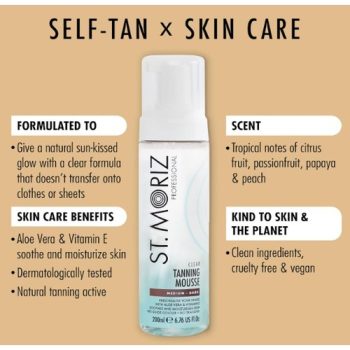 St. Moriz Professional Clear Tanning Mousse with Aloe Vera & Vitamin E | lightweight | fast drying | radiant glow | natural glow | clear formula