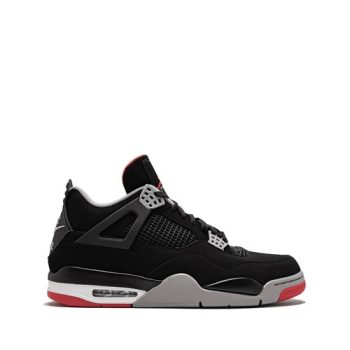 Air Jordan 4 Retro "Bred 2019" with a black nubuck upper, Fire Red accents, and visible Air cushioning for comfort and style.