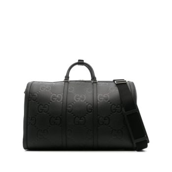 Gucci Large Jumbo GG Duffle Bag featuring oversized GG canvas, leather trim, gold-tone hardware, and a spacious interior.