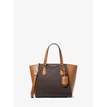 Michael Kors Taryn Small Convertible Crossbody Bag in BRN/ACORN, VANILLA/ACORN, and BLACK/GREY. Elegant, versatile design with signature logo and leather details.