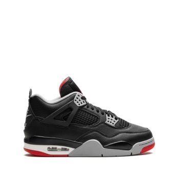 Air Jordan 4 "Bred Reimagined" with a mix of leather and textile, visible Air cushioning, and bold Fire Red accents.