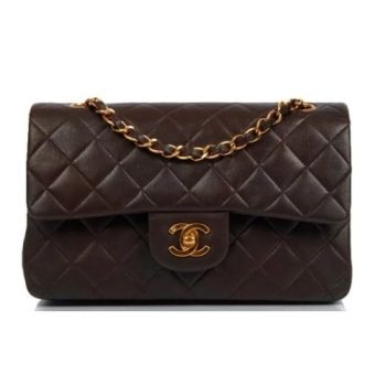 Chanel Classic Small Flap Bag in Brown lambskin leather with gold-tone hardware – a versatile and timeless luxury accessory.