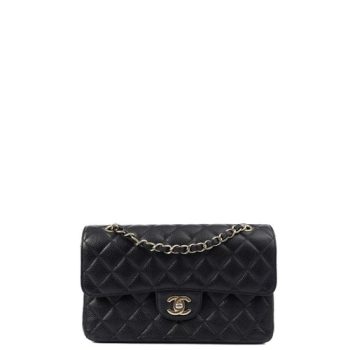 Chanel Classic Small Flap Bag in Black, crafted from caviar leather with gold-tone hardware – a timeless icon of sophistication.